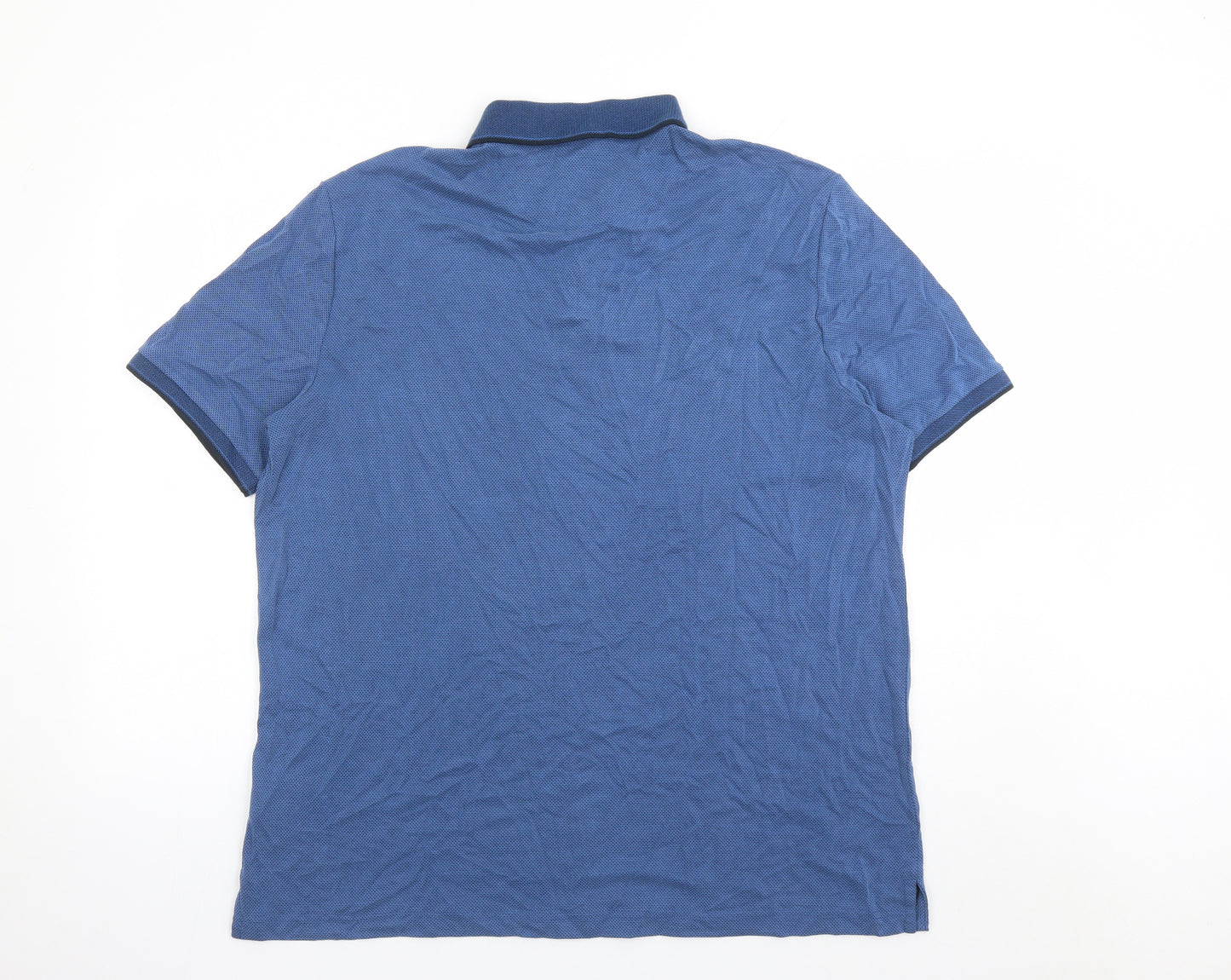 Marks and Spencer Mens Blue Geometric Modal Polo Size 2XL Collared Button