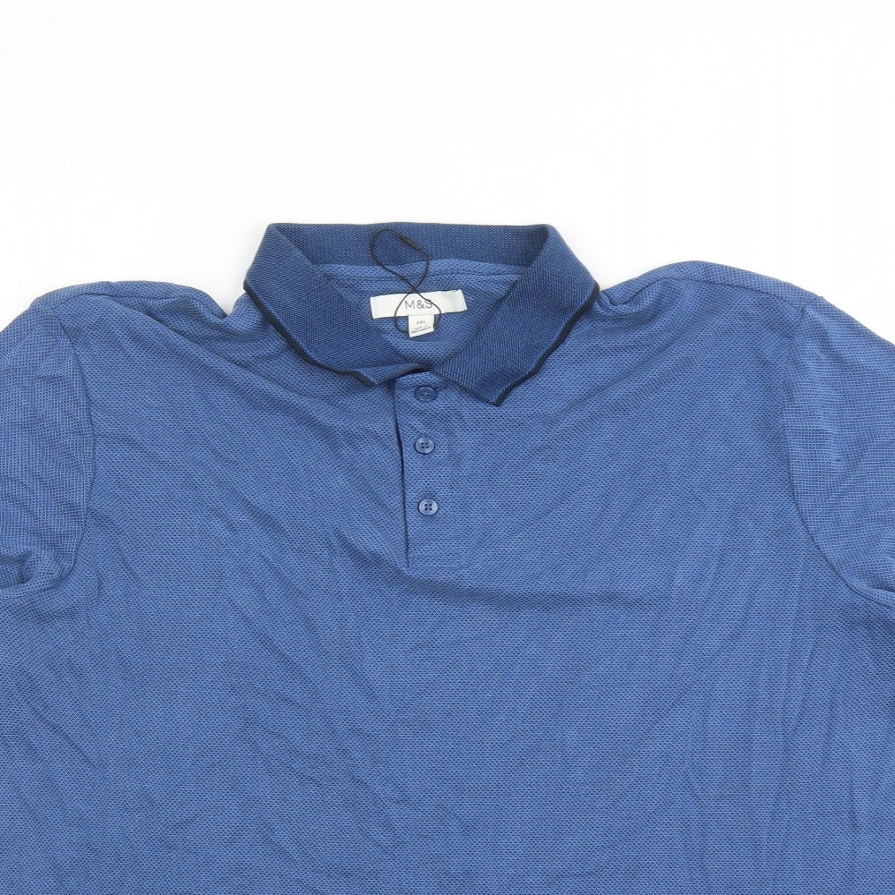 Marks and Spencer Mens Blue Geometric Modal Polo Size 2XL Collared Button