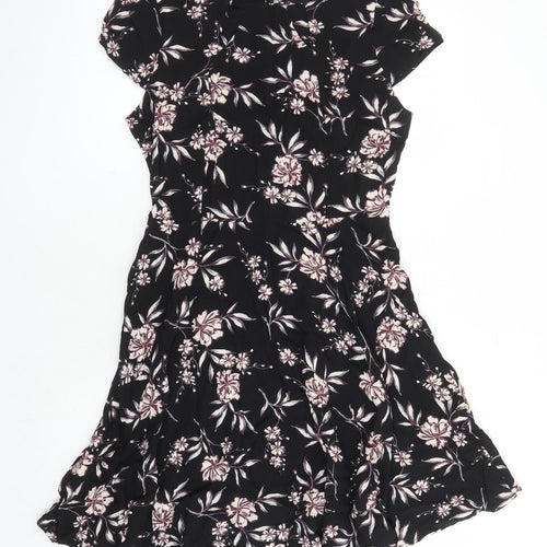 Apricot Womens Black Floral Viscose A-Line Size 12 Round Neck Zip
