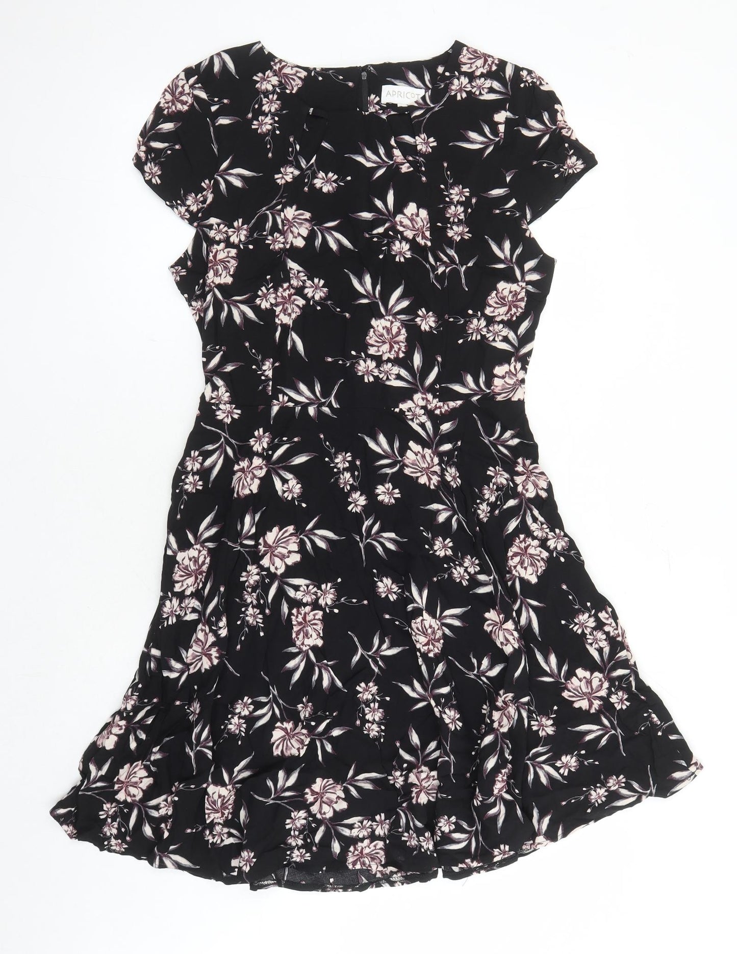 Apricot Womens Black Floral Viscose A-Line Size 12 Round Neck Zip