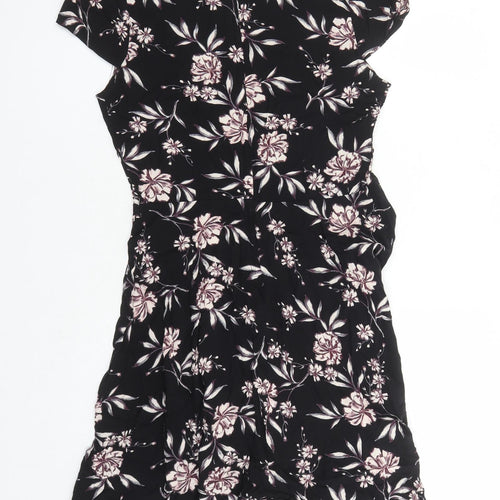 Apricot Womens Black Floral Viscose A-Line Size 12 Round Neck Zip