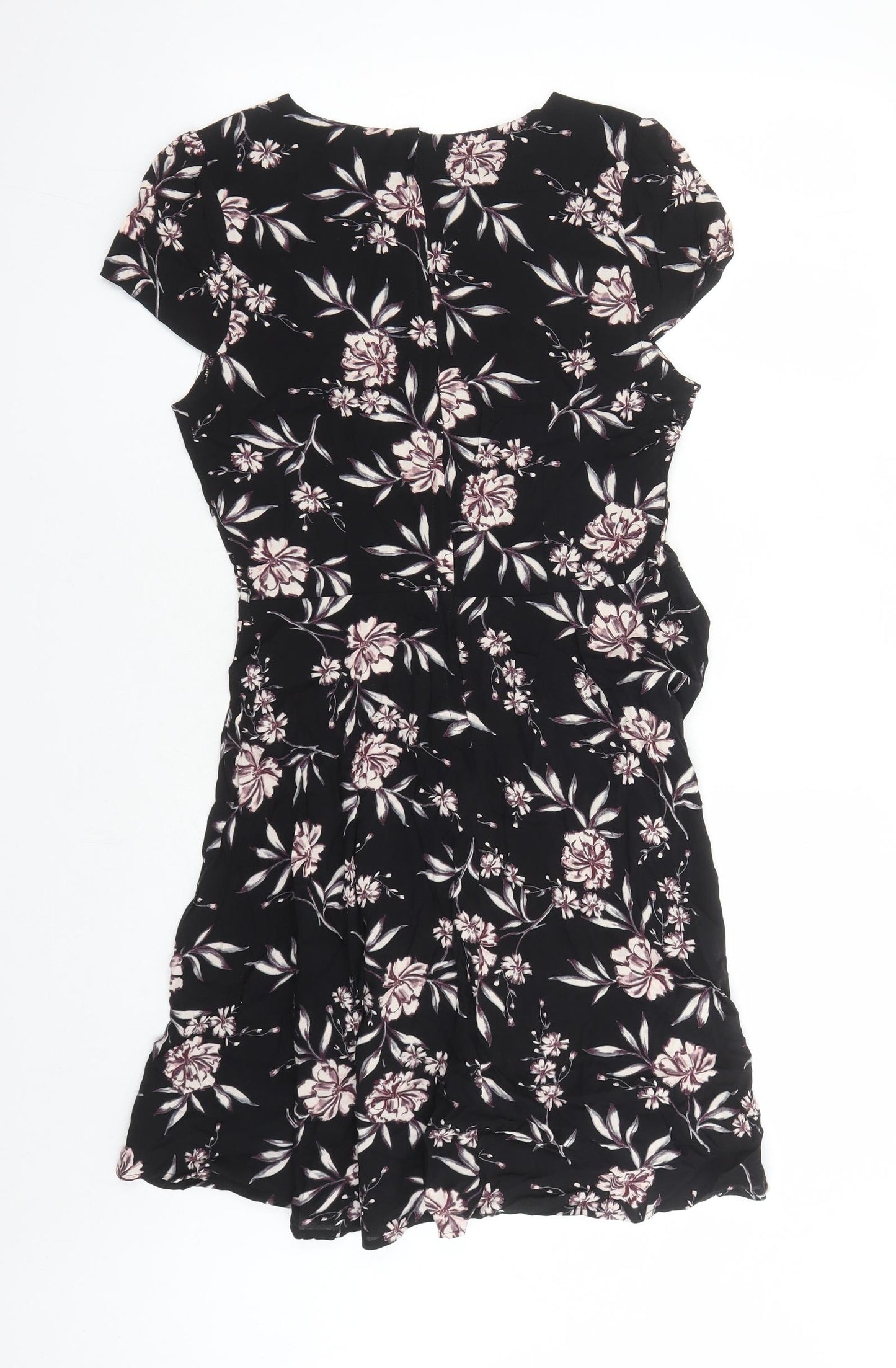 Apricot Womens Black Floral Viscose A-Line Size 12 Round Neck Zip