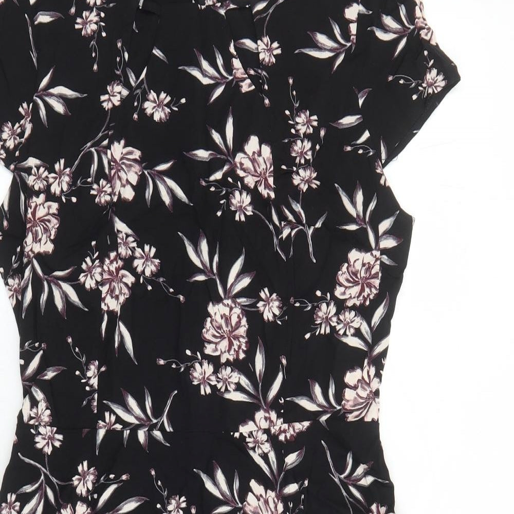 Apricot Womens Black Floral Viscose A-Line Size 12 Round Neck Zip