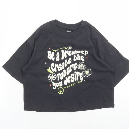 Marks and Spencer Girls Grey Cotton Cropped T-Shirt Size 6-7 Years Crew Neck Pullover - Be A Dreamer