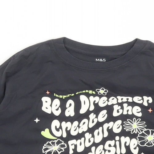 Marks and Spencer Girls Grey Cotton Cropped T-Shirt Size 6-7 Years Crew Neck Pullover - Be A Dreamer