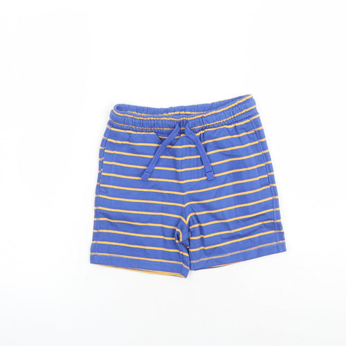 Marks and Spencer Boys Blue Striped Cotton Sweat Shorts Size 5-6 Years Regular Drawstring - Waist Size 22 inches Inside Leg 5 Inches Elasticated Waist