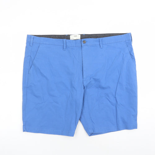 Marks and Spencer Mens Blue Cotton Chino Shorts Size 44 in L9 in Regular Zip - Pockets