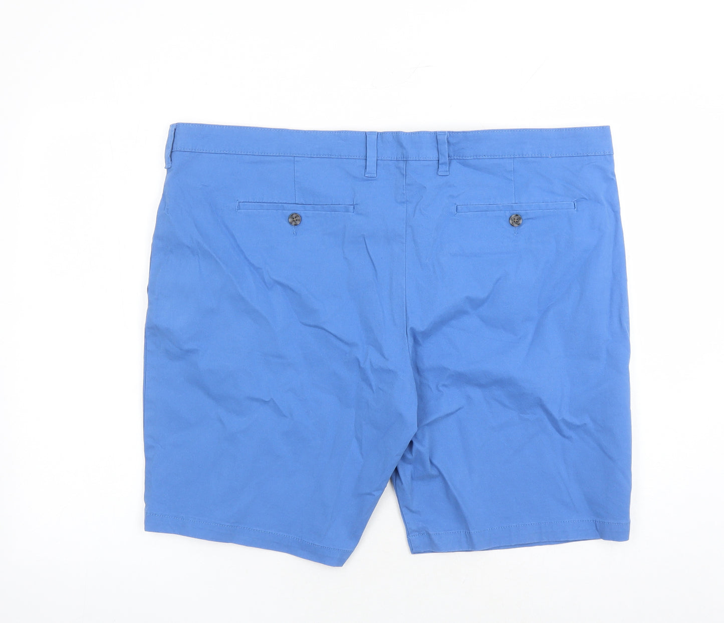 Marks and Spencer Mens Blue Cotton Chino Shorts Size 44 in L9 in Regular Zip - Pockets