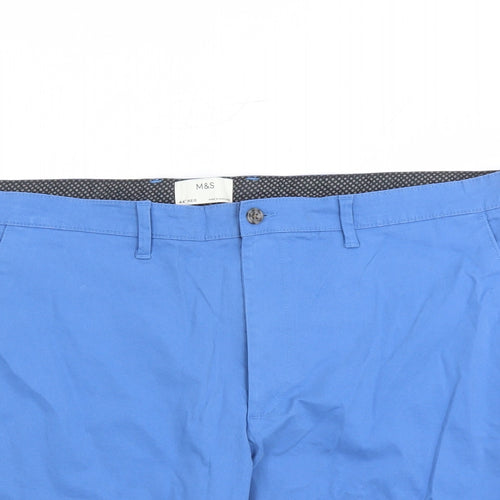 Marks and Spencer Mens Blue Cotton Chino Shorts Size 44 in L9 in Regular Zip - Pockets
