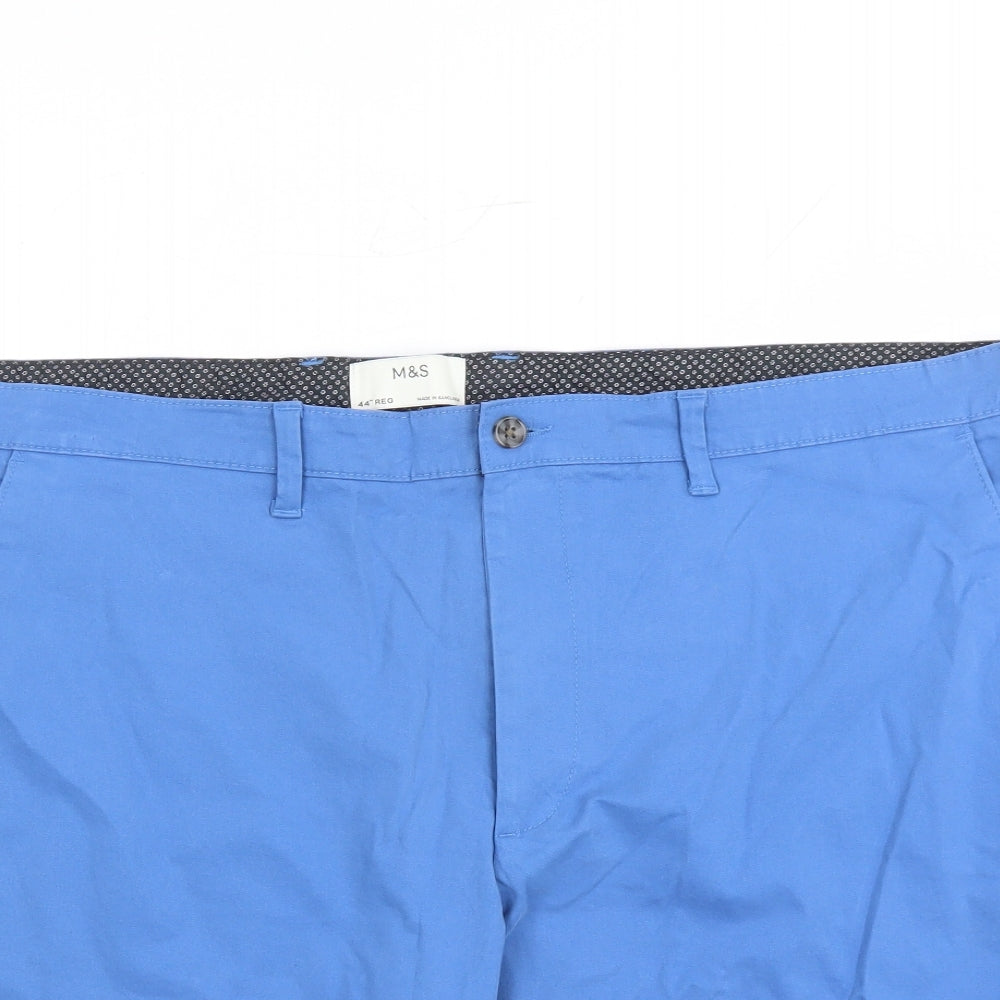 Marks and Spencer Mens Blue Cotton Chino Shorts Size 44 in L9 in Regular Zip - Pockets