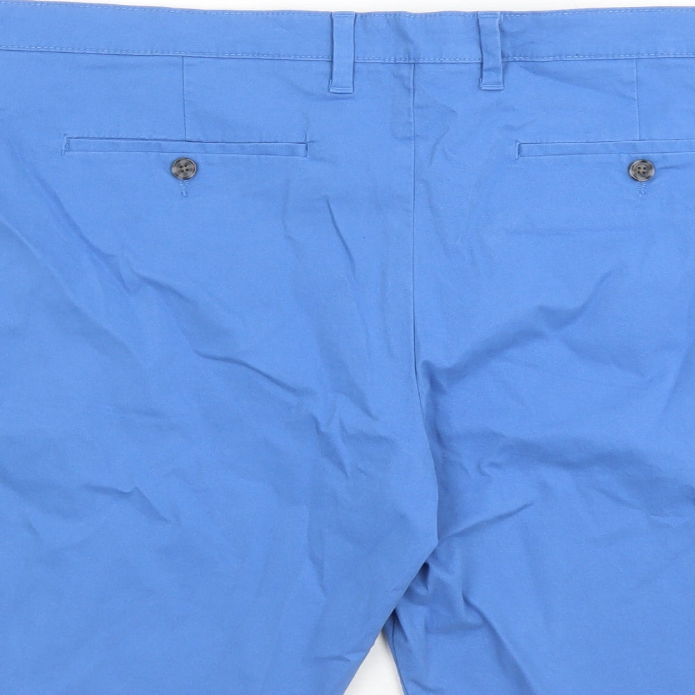 Marks and Spencer Mens Blue Cotton Chino Shorts Size 44 in L9 in Regular Zip - Pockets