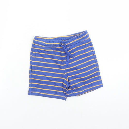 Marks and Spencer Boys Blue Striped Cotton Sweat Shorts Size 4-5 Years Regular Drawstring - Waist Size 22 inches Inside Leg 4 Inches Elasticated Waist