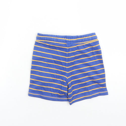 Marks and Spencer Boys Blue Striped Cotton Sweat Shorts Size 4-5 Years Regular Drawstring - Waist Size 22 inches Inside Leg 4 Inches Elasticated Waist