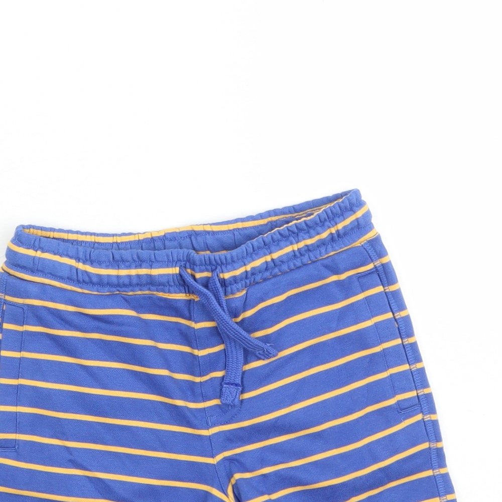 Marks and Spencer Boys Blue Striped Cotton Sweat Shorts Size 4-5 Years Regular Drawstring - Waist Size 22 inches Inside Leg 4 Inches Elasticated Waist