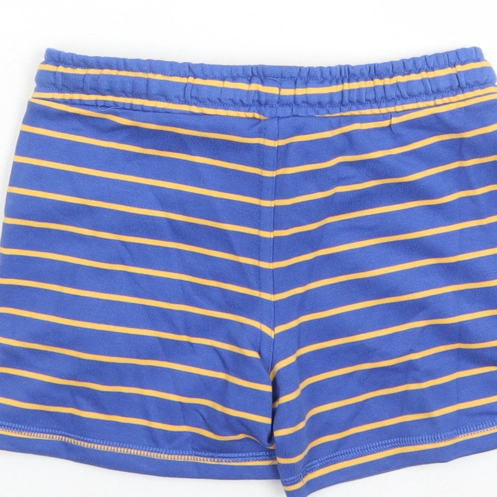 Marks and Spencer Boys Blue Striped Cotton Sweat Shorts Size 4-5 Years Regular Drawstring - Waist Size 22 inches Inside Leg 4 Inches Elasticated Waist