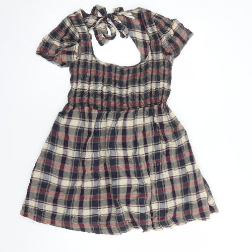 Urban Outfitters Womens Multicoloured Plaid Cotton A-Line Size L Round Neck Pullover - Open Back Detail