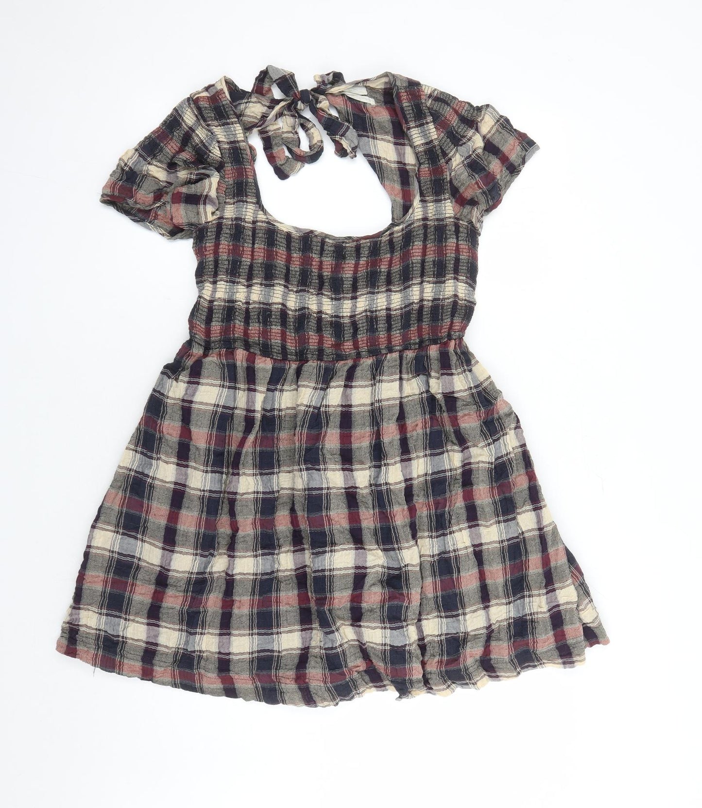 Urban Outfitters Womens Multicoloured Plaid Cotton A-Line Size L Round Neck Pullover - Open Back Detail