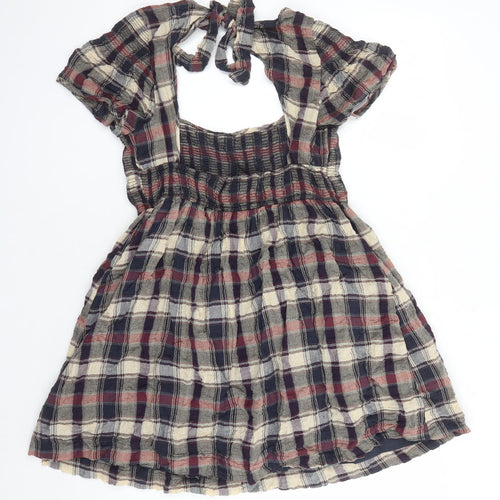 Urban Outfitters Womens Multicoloured Plaid Cotton A-Line Size L Round Neck Pullover - Open Back Detail