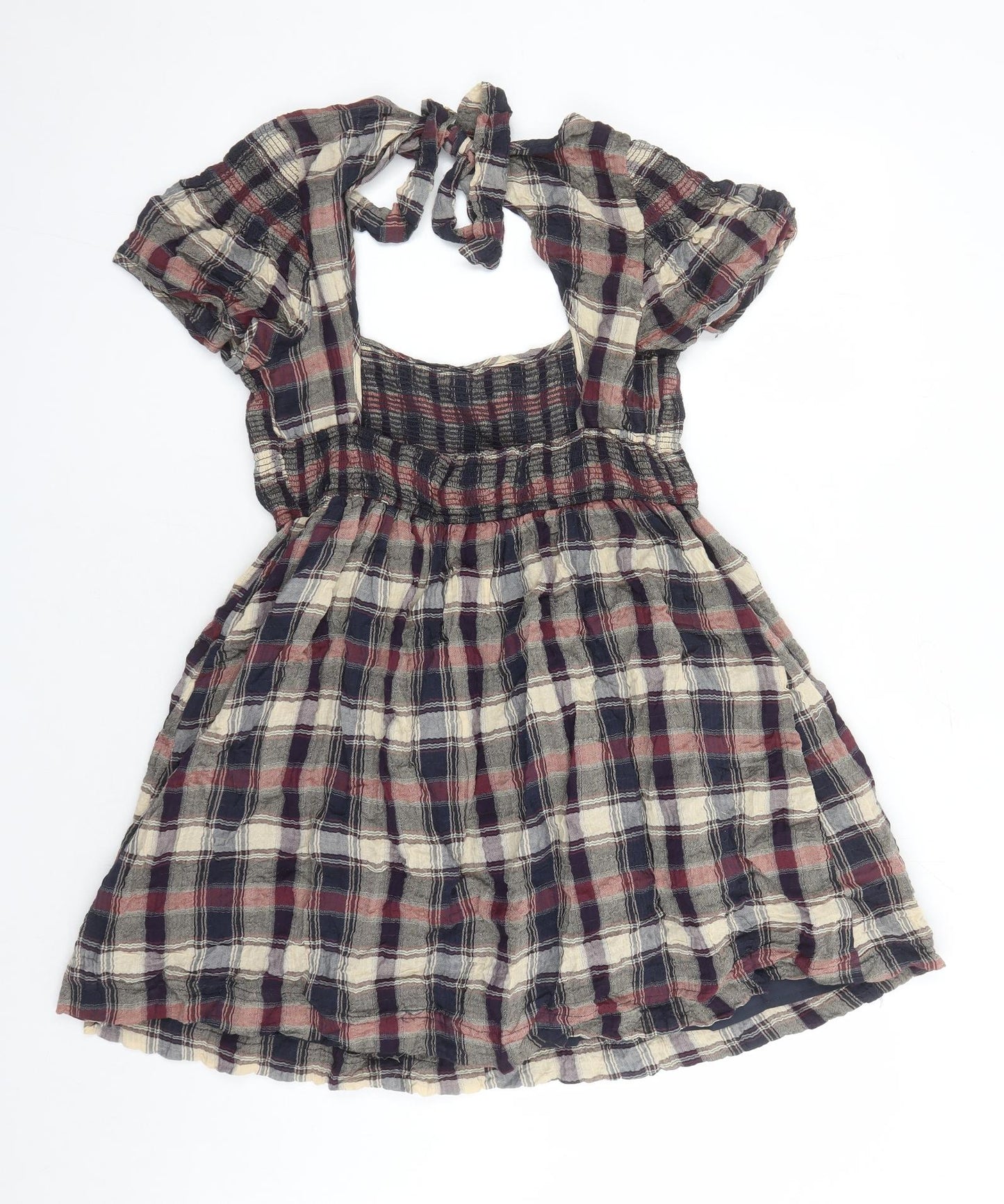 Urban Outfitters Womens Multicoloured Plaid Cotton A-Line Size L Round Neck Pullover - Open Back Detail