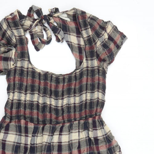 Urban Outfitters Womens Multicoloured Plaid Cotton A-Line Size L Round Neck Pullover - Open Back Detail