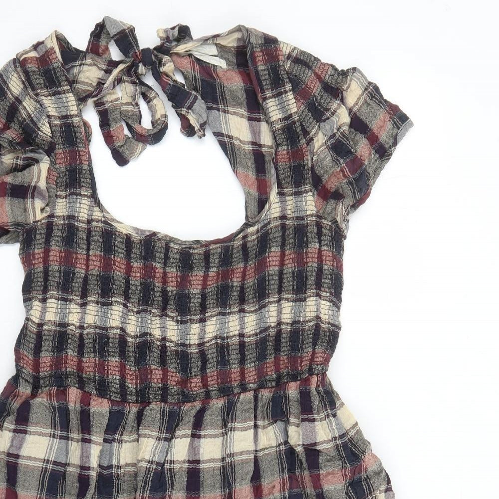 Urban Outfitters Womens Multicoloured Plaid Cotton A-Line Size L Round Neck Pullover - Open Back Detail