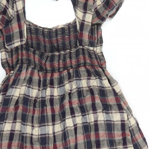 Urban Outfitters Womens Multicoloured Plaid Cotton A-Line Size L Round Neck Pullover - Open Back Detail
