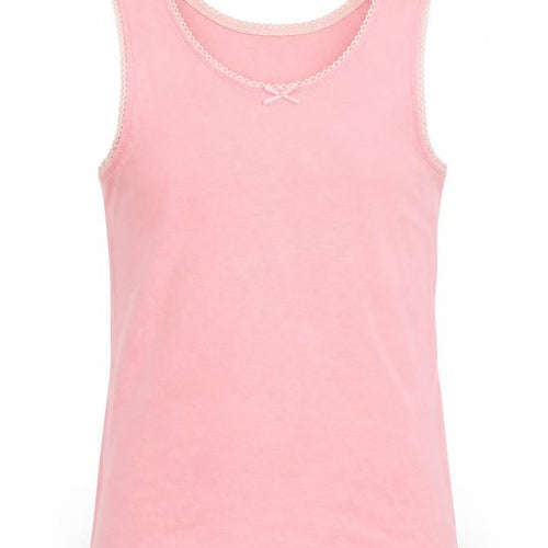 Marks and Spencer Girls Pink 100% Cotton Basic Tank Size 6-7 Years Round Neck Pullover - Bow Detail