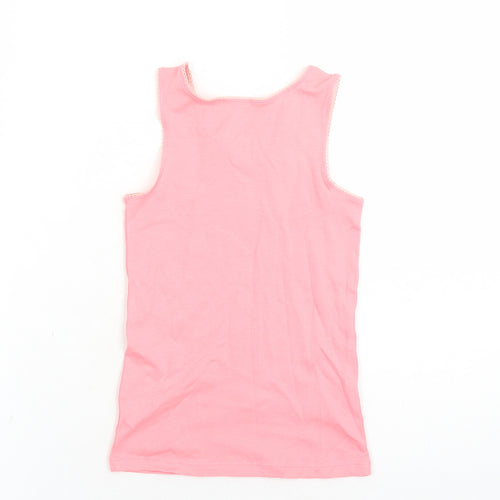 Marks and Spencer Girls Pink 100% Cotton Basic Tank Size 6-7 Years Round Neck Pullover - Bow Detail