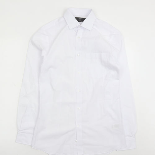 Marks and Spencer Mens White Polyester Button-Up Size 14.5 Collared Button