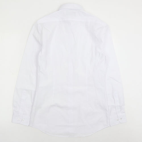 Marks and Spencer Mens White Polyester Button-Up Size 14.5 Collared Button