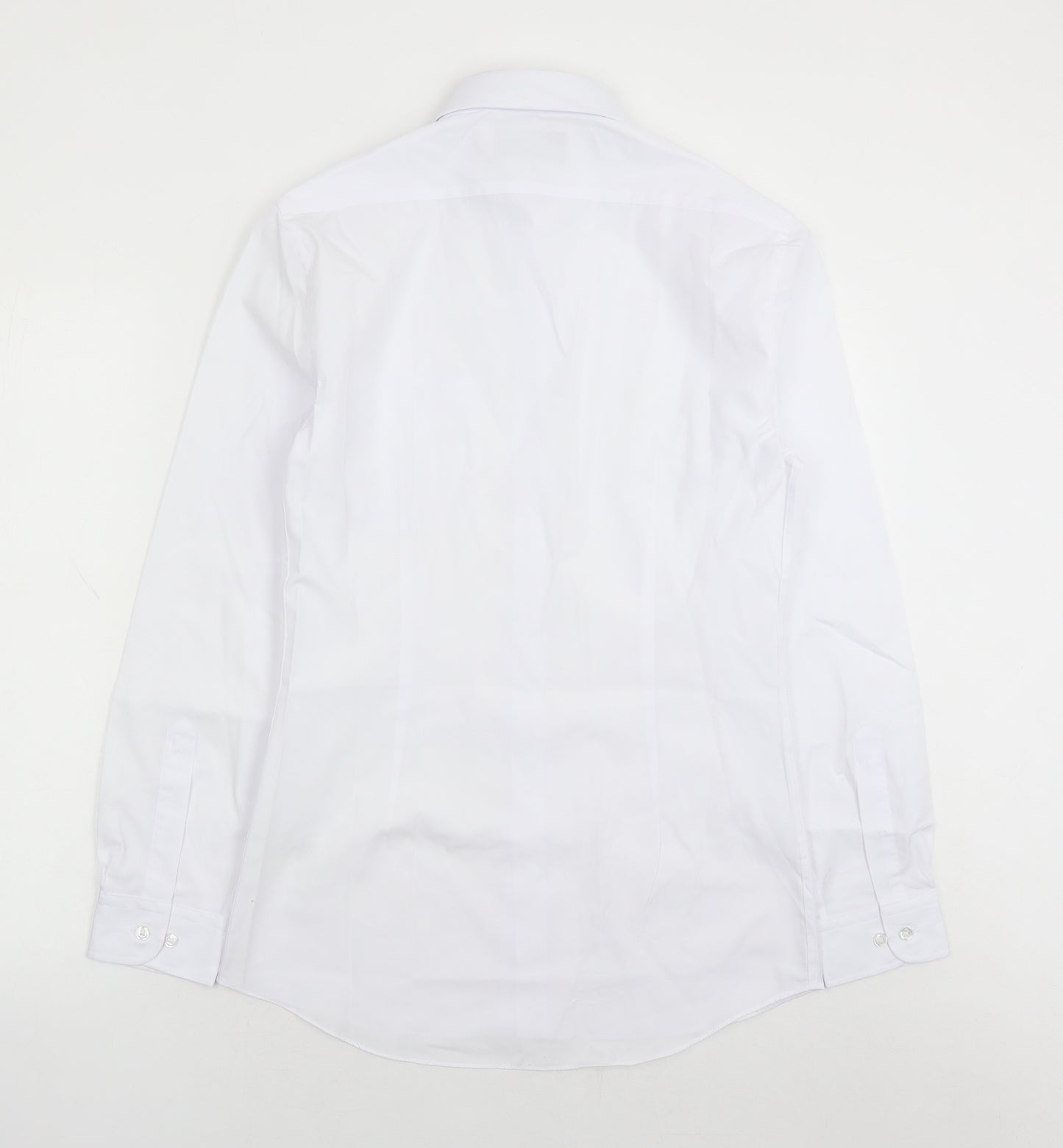 Marks and Spencer Mens White Polyester Button-Up Size 14.5 Collared Button