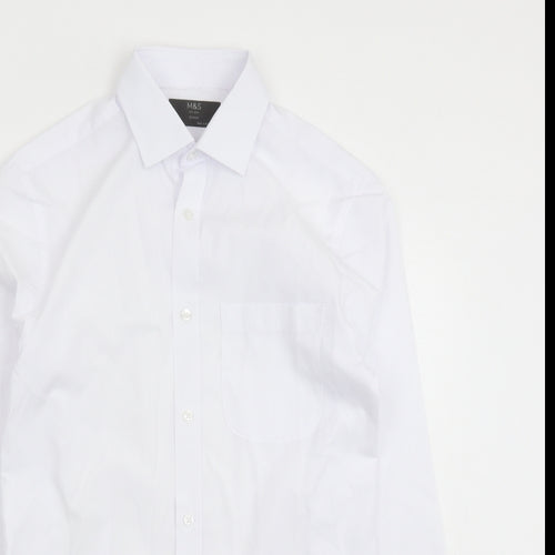 Marks and Spencer Mens White Polyester Button-Up Size 14.5 Collared Button