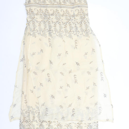 Simon Daniels Womens Beige Floral Viscose Slip Dress Size 14 Square Neck Pullover - Lined