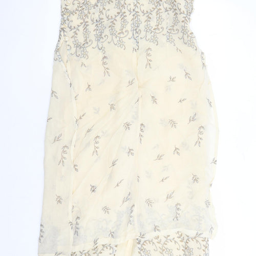 Simon Daniels Womens Beige Floral Viscose Slip Dress Size 14 Square Neck Pullover - Lined