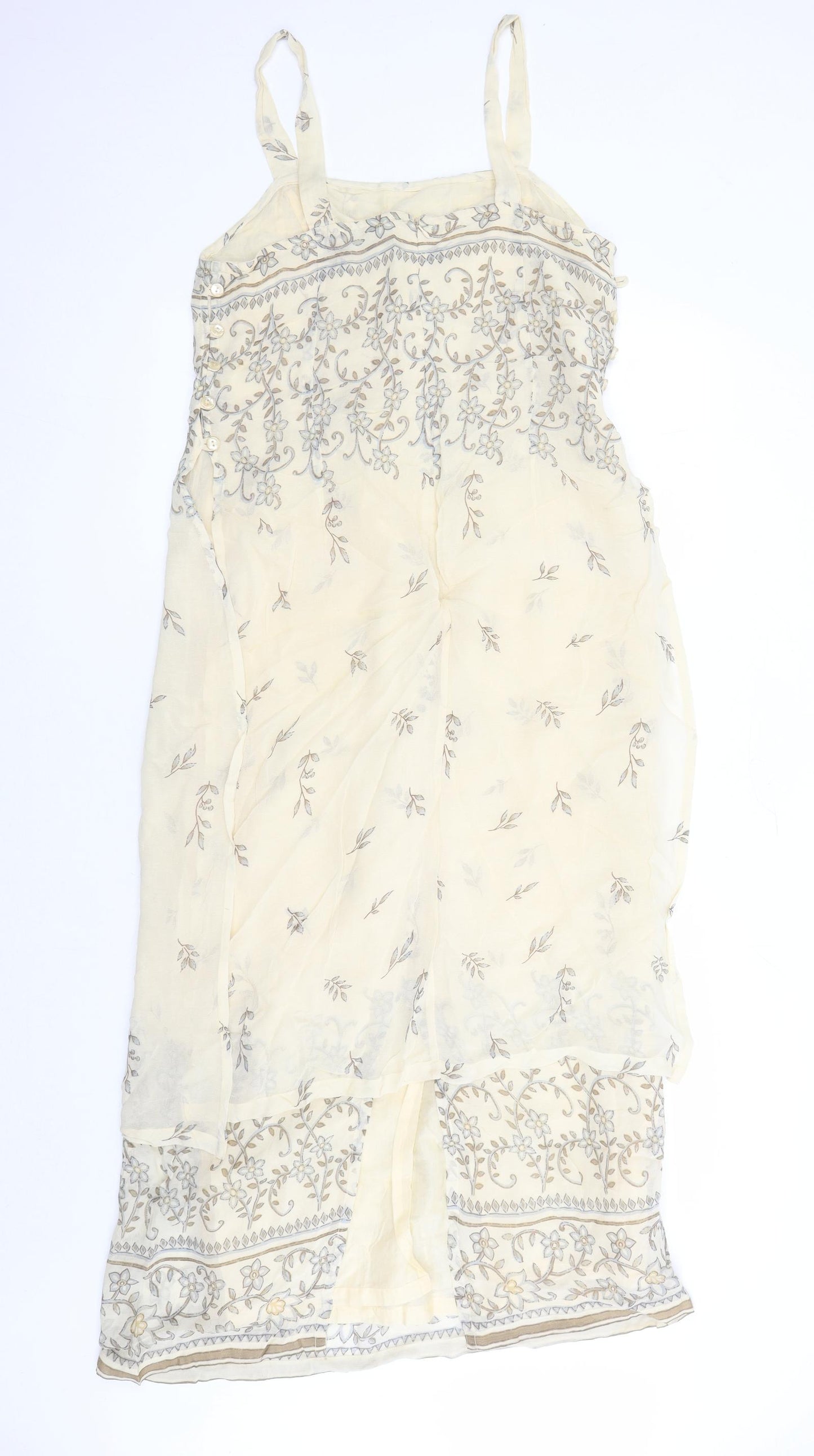 Simon Daniels Womens Beige Floral Viscose Slip Dress Size 14 Square Neck Pullover - Lined