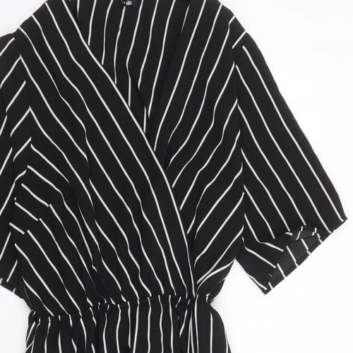 New Look Womens Black Striped Polyester A-Line Size 14 V-Neck Pullover