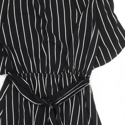 New Look Womens Black Striped Polyester A-Line Size 14 V-Neck Pullover