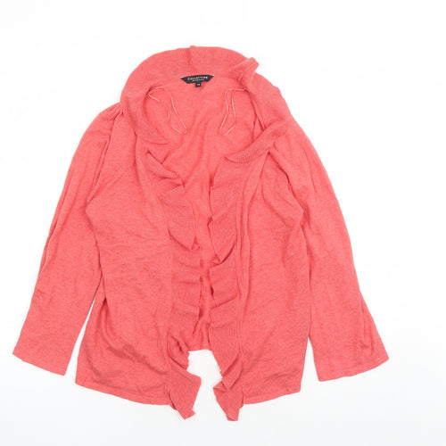 Debenhams Womens Red V-Neck 100% Cotton Cardigan Jumper Size 14 - Waterfall Design