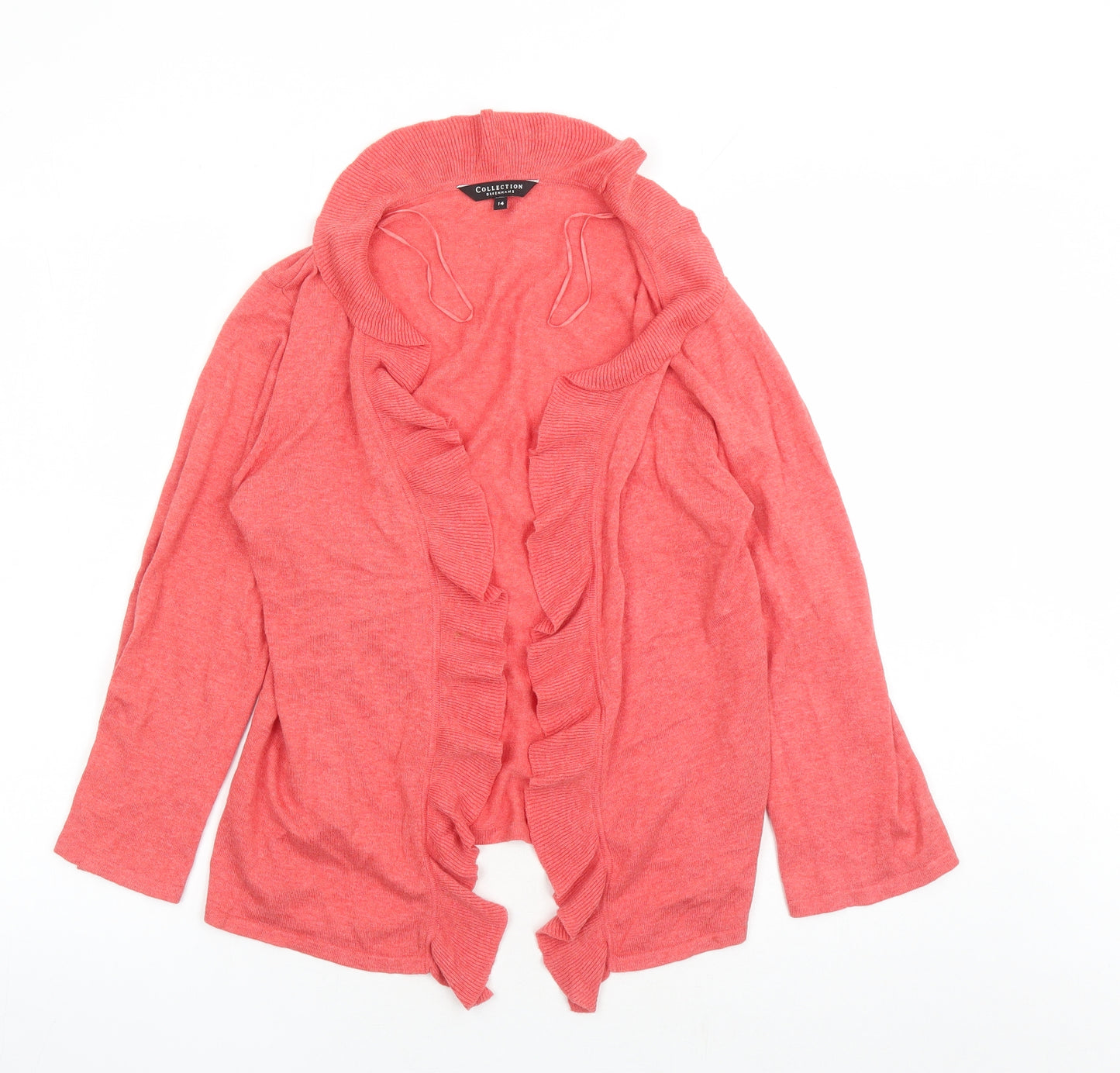 Debenhams Womens Red V-Neck 100% Cotton Cardigan Jumper Size 14 - Waterfall Design