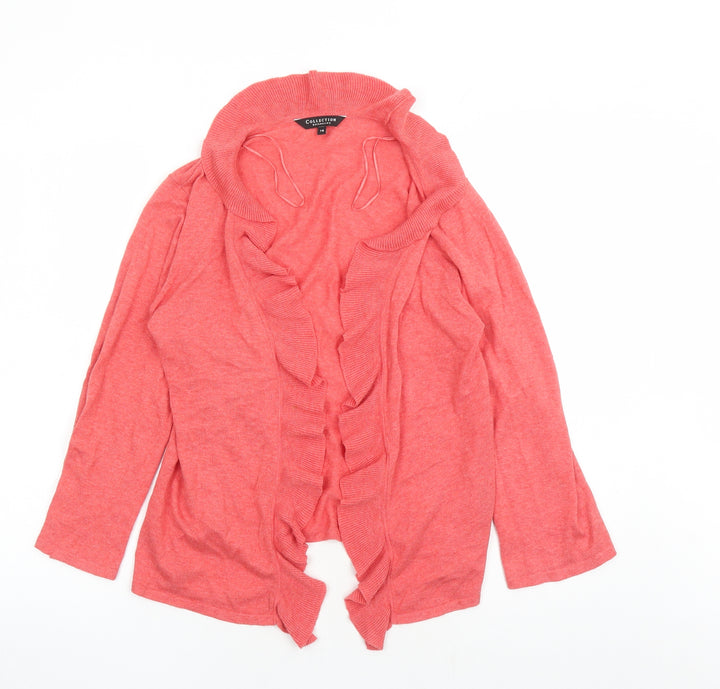 Debenhams Womens Red V-Neck 100% Cotton Cardigan Jumper Size 14 - Waterfall Design