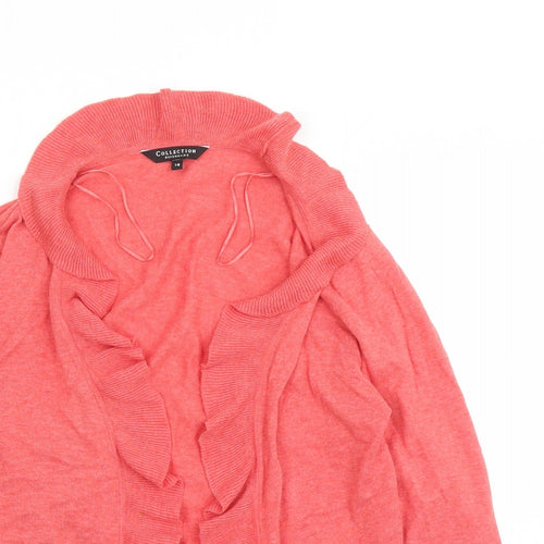 Debenhams Womens Red V-Neck 100% Cotton Cardigan Jumper Size 14 - Waterfall Design