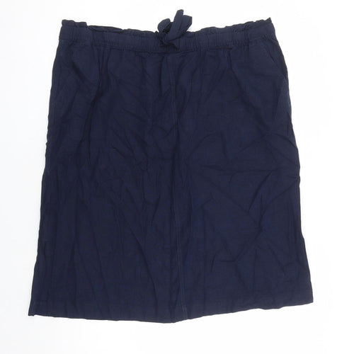Marks and Spencer Womens Blue Flax A-Line Skirt Size 24 Drawstring - Elasticated Waist Pockets Side Spilt Detail