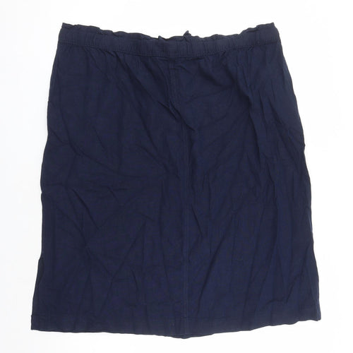 Marks and Spencer Womens Blue Flax A-Line Skirt Size 24 Drawstring - Elasticated Waist Pockets Side Spilt Detail