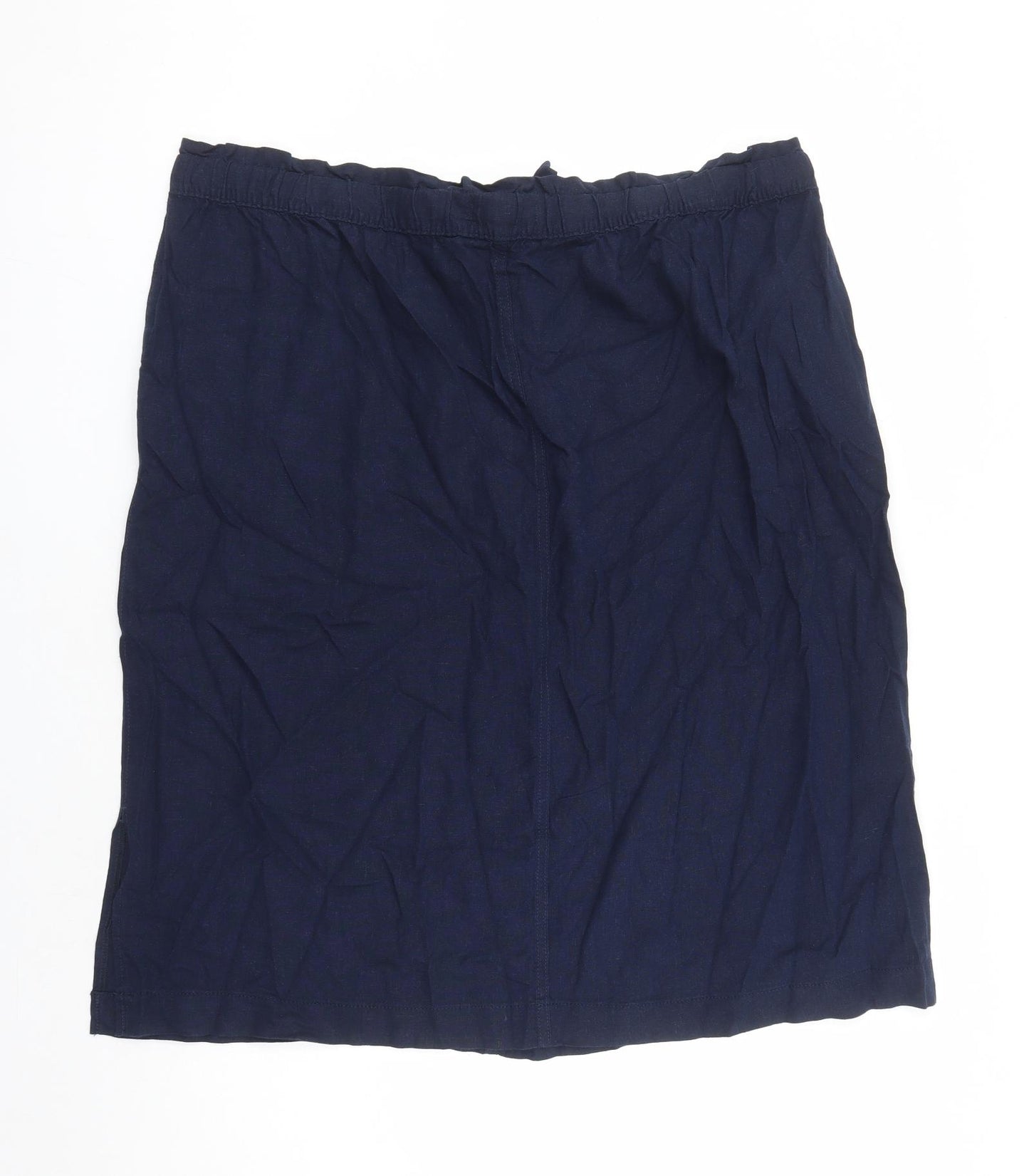 Marks and Spencer Womens Blue Flax A-Line Skirt Size 24 Drawstring - Elasticated Waist Pockets Side Spilt Detail