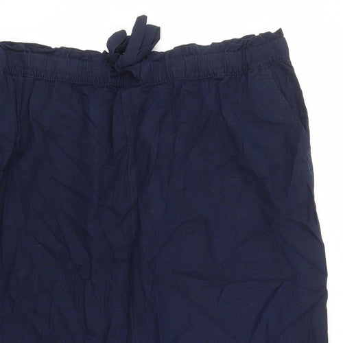 Marks and Spencer Womens Blue Flax A-Line Skirt Size 24 Drawstring - Elasticated Waist Pockets Side Spilt Detail