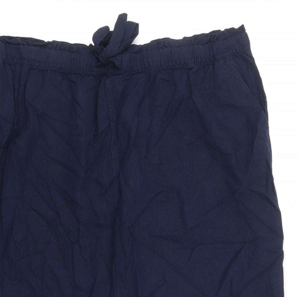 Marks and Spencer Womens Blue Flax A-Line Skirt Size 24 Drawstring - Elasticated Waist Pockets Side Spilt Detail