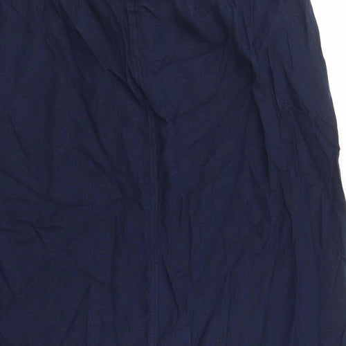 Marks and Spencer Womens Blue Flax A-Line Skirt Size 24 Drawstring - Elasticated Waist Pockets Side Spilt Detail