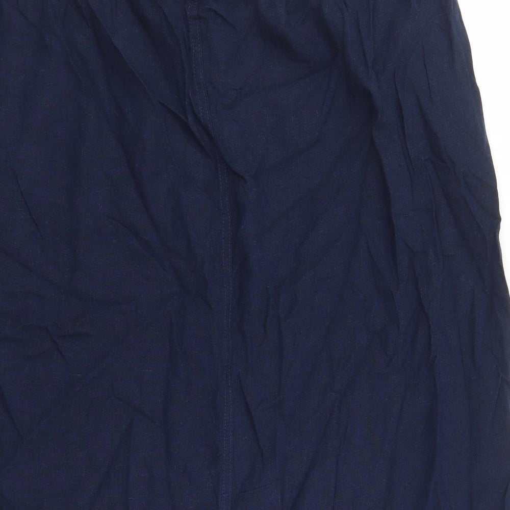 Marks and Spencer Womens Blue Flax A-Line Skirt Size 24 Drawstring - Elasticated Waist Pockets Side Spilt Detail