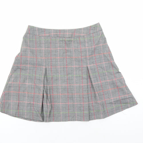 Cooperative Womens Grey Plaid Polyester A-Line Skirt Size S Zip