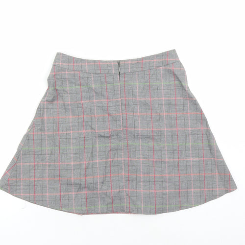 Cooperative Womens Grey Plaid Polyester A-Line Skirt Size S Zip